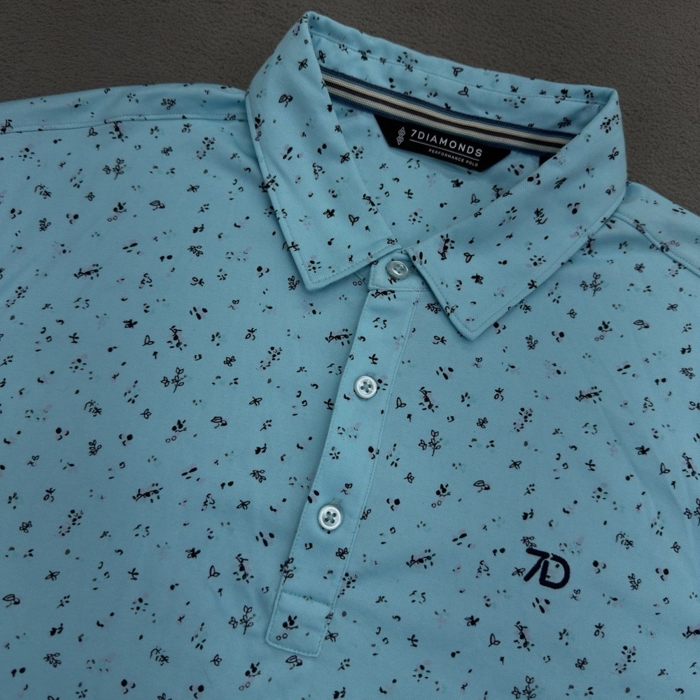 7Diamonds Belmont Polo Shirt Mens Medium Sea Foam Floral Pima Cotton Performance